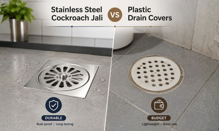 stainless steel cockroach jali vs plastic drain covers